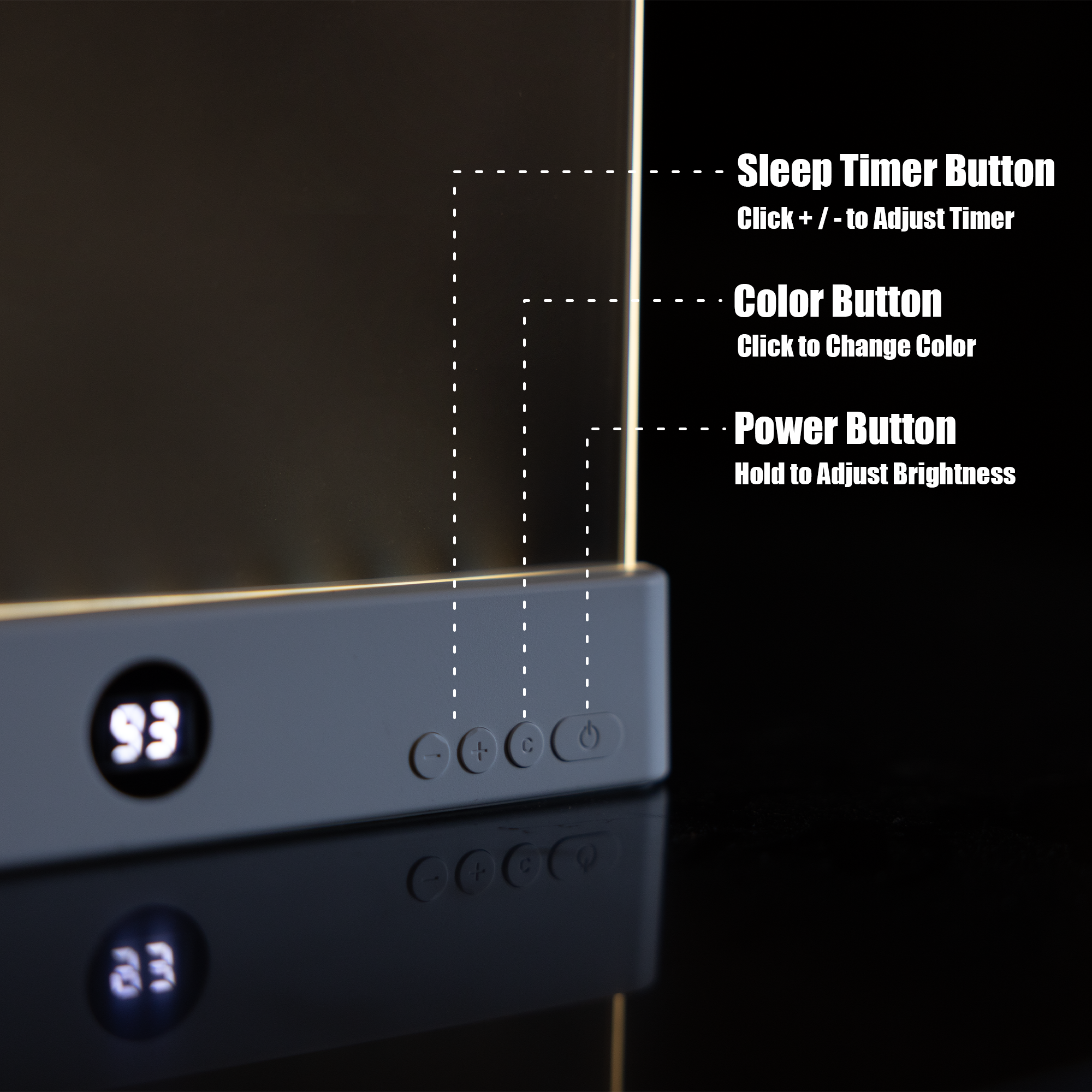 Button controls on the base of the light panel